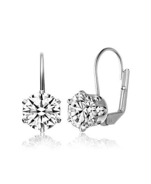 White Cubic Zirconia Solitaire Classic Leverback Earrings