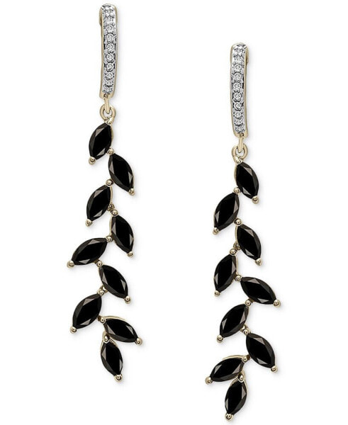 Onyx & Lab-Grown White Sapphire (1/8 ct. t.w.) Leaf Drop Earrings in 14k Gold-Plated Sterling Silver