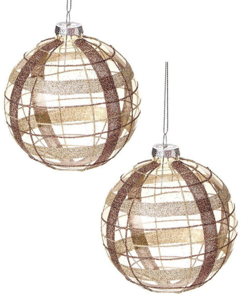 Kurt Adler 100Mm Plaid Glass Ball Christmas Ornaments Multicolor