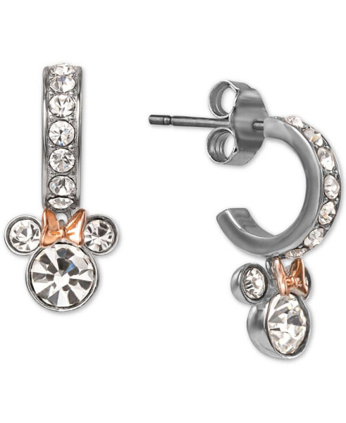 Crystal Minnie Mouse Dangle Hoop Earrings in Sterling Silver & 18k Rose Gold-Plate