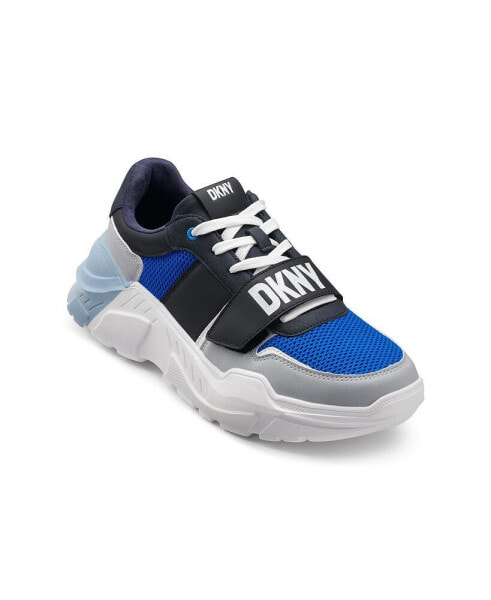 Men's Mixed Media Runner with Front Logo Strap Sneakers