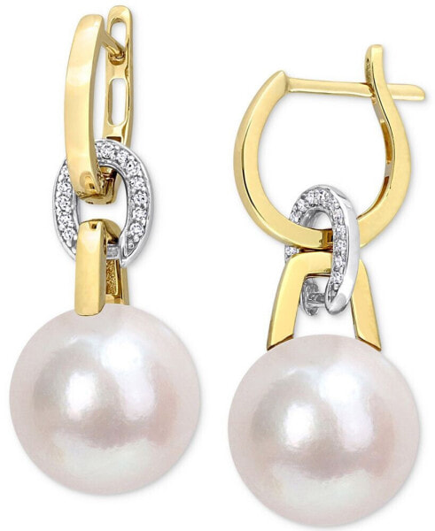 Серьги Macy's Cultured 11mm Pearl & Diamond Huggie Hoop