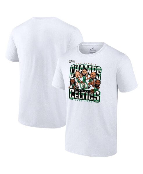 Men's White Boston Celtics 2024 NBA Finals Champions Pull Up Jumper Caricature T-Shirt