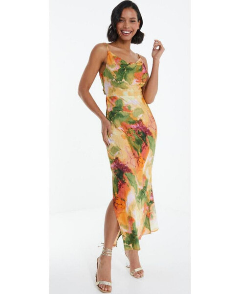 Women's Multi Color Marble Printed Midi Dress