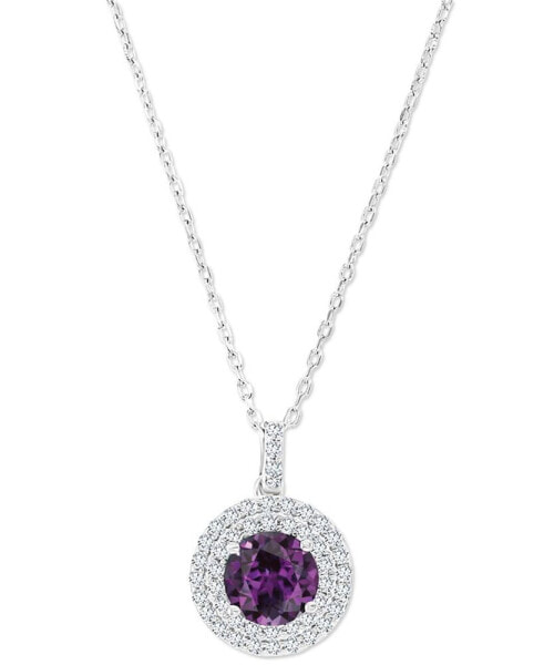 Amethyst (1-1/5 ct. t.w.) & Lab-Grown White Sapphire (3/8 ct. t.w.) Halo Birthstone Pendant Necklace in Sterling Silver, 16" + 2" extender (Also in Additional Birthstones)