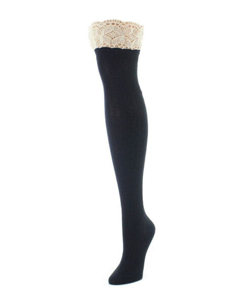 Women's Lace Top Cable Knee High Socks