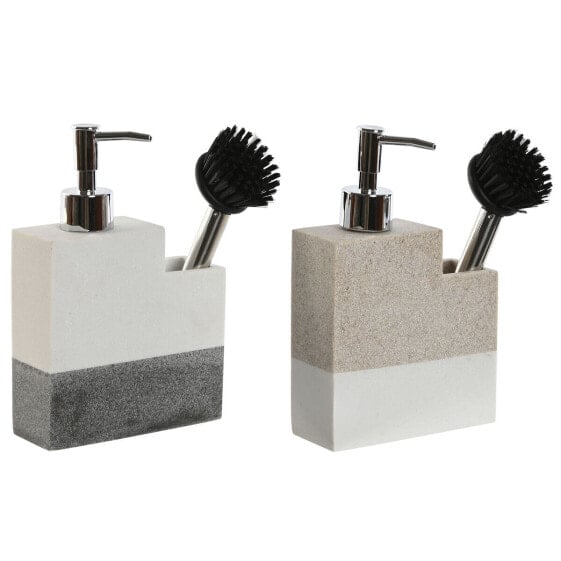 Scourer Brush with Handle and Soap Dispenser Home ESPRIT White Beige Grey 11 x 9,3 x 16,6 cm (2 Units)
