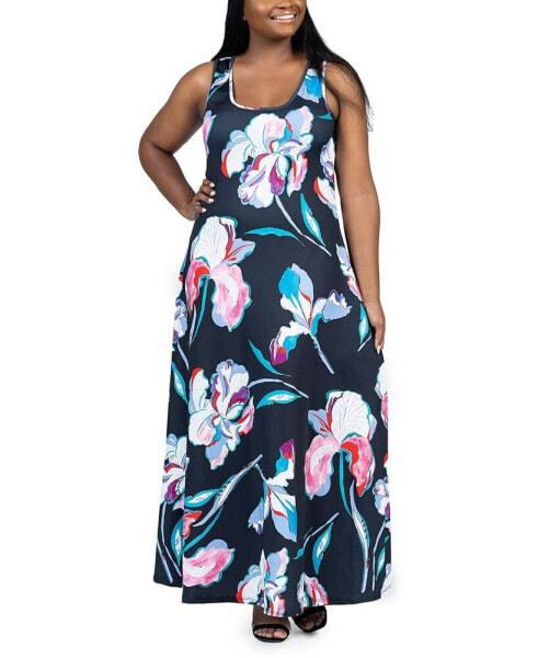 Plus Size Scoop A Line Sleeveless Maxi Dress