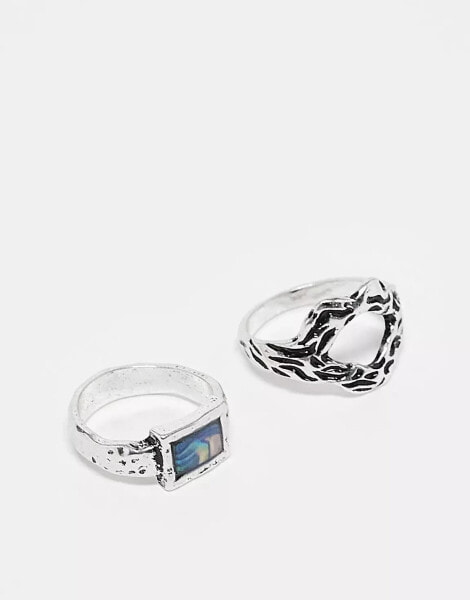 Reclaimed Vintage unisex ring 2 pack in molten silver