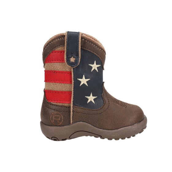 Roper Cowbaby American Patriot Round Toe Cowboy Infant Girls Brown Casual Boots