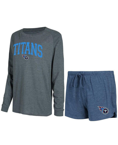 Women's Navy, Charcoal Tennessee Titans Raglan Long Sleeve T-shirt and Shorts Lounge Set