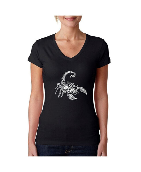 Women's Word Art V-Neck T-Shirt - Types of Scorpions