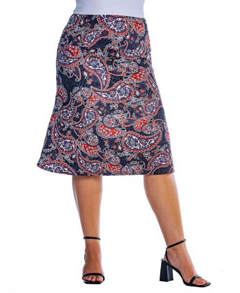 Plus Size Elastic Waist Knee Length Skirt