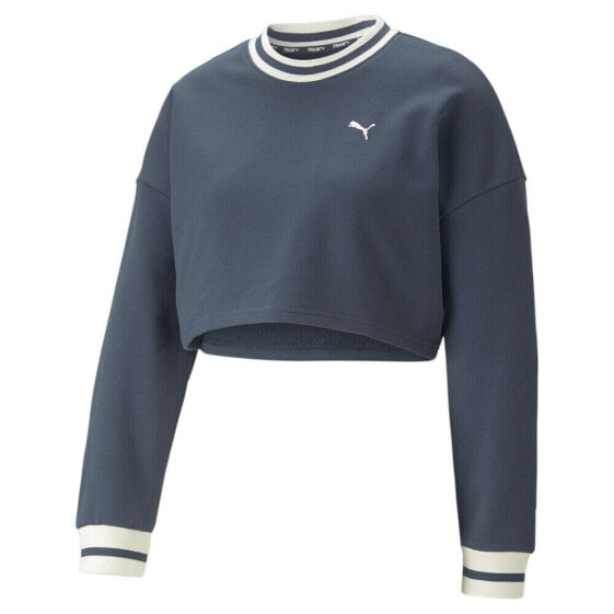 Футболка женская Puma OA X Cropped Crew Neck Sweatshirt голубая Casual Tops 52345816