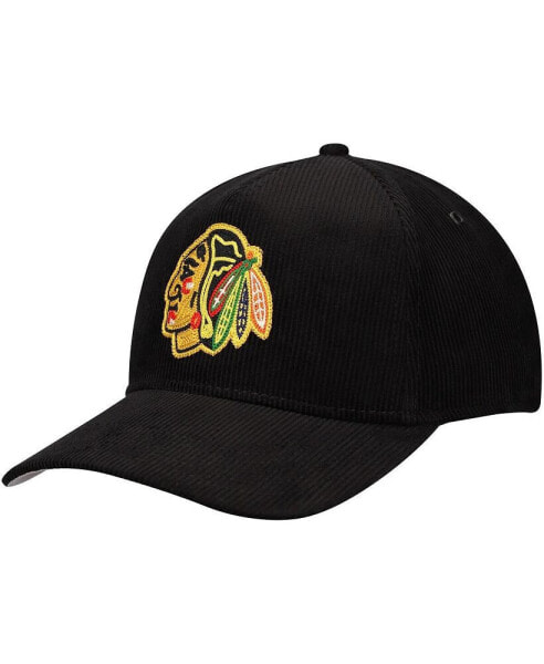 Men's Black Chicago Blackhawks Corduroy Chain Stitch Adjustable Hat