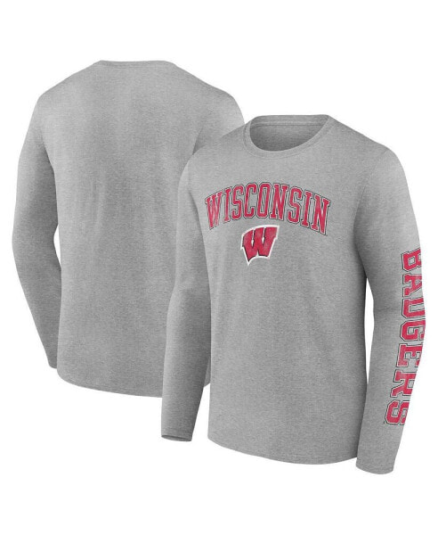 Men's Heather Gray Wisconsin Badgers Distressed Arch Over Logo Long Sleeve T-shirt