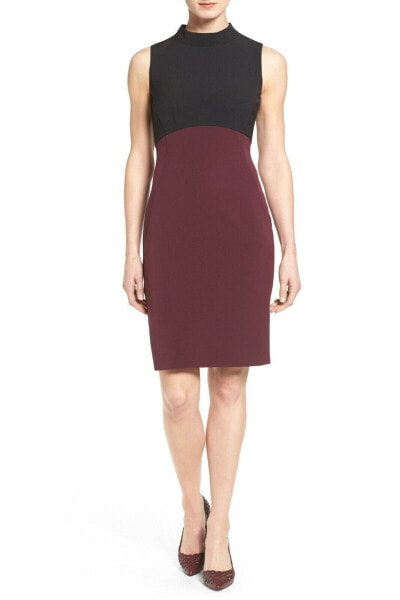 Halogen Black Burgundy Colorblock Mock Neck Sheath Dress Sz 6