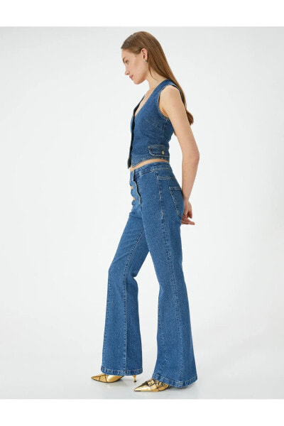 İspanyol Paça Kot Pantolon Önden Çift Düğme Detaylı Cepli - Victoria Flare Jeans