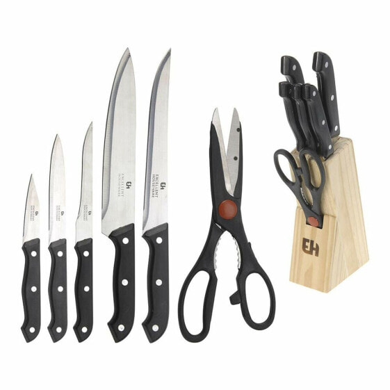 Кухонные ножи с подставкой Excellent Houseware Ножницы 7 Предметы Чёрный Деревянный Нержавеющая сталь полипропилен
