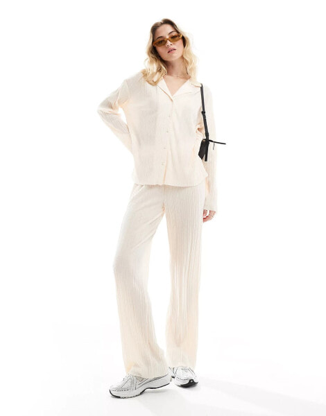 Vero Moda oversized plisse shirt co-ord in warm ecru