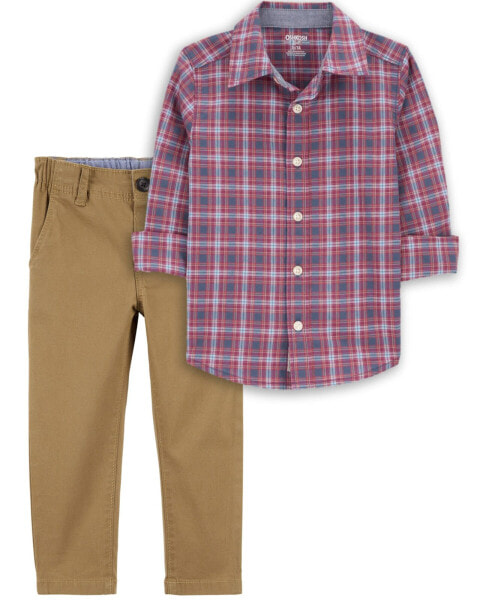 Baby 2-Piece Plaid Button-Front Shirt & Chino Pants Set 12M