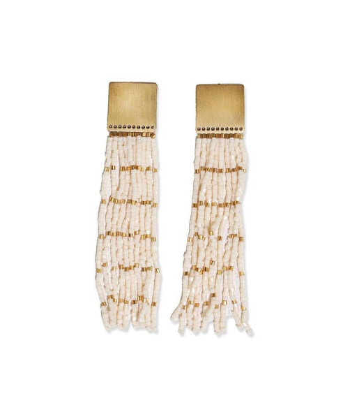 INK + ALLOY Harlow Brass Top Solid With Gold Stripe Beaded Fringe Earrings