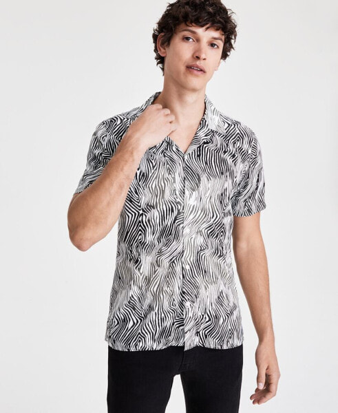 Men's Max Zebra Stripe Short-Sleeve Camp Shirt, Created for Macy's