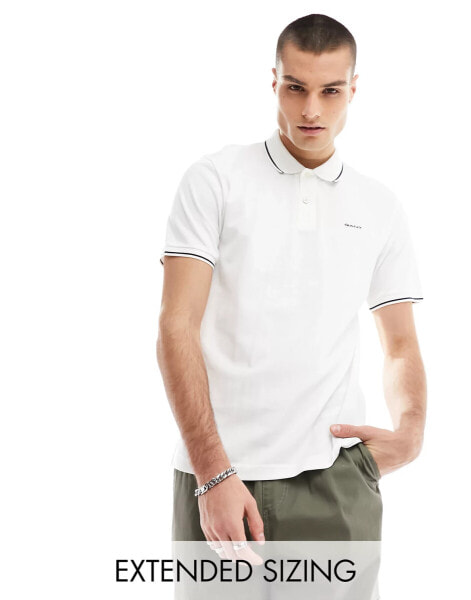 GANT logo tipped pique polo in white