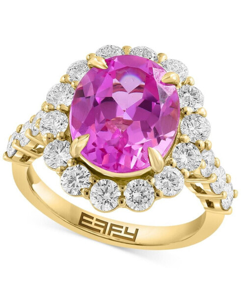 EFFY® Lab Grown Pink Sapphire (5-3/8 ct. t.w) & Lab Grown Diamond (1-1/2 ct. t.w.) Halo Ring in 14k Rose Gold