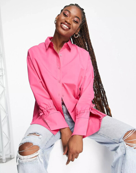 The Frolic oversized boyfriend shirt with sleeve tie detail in hot pink