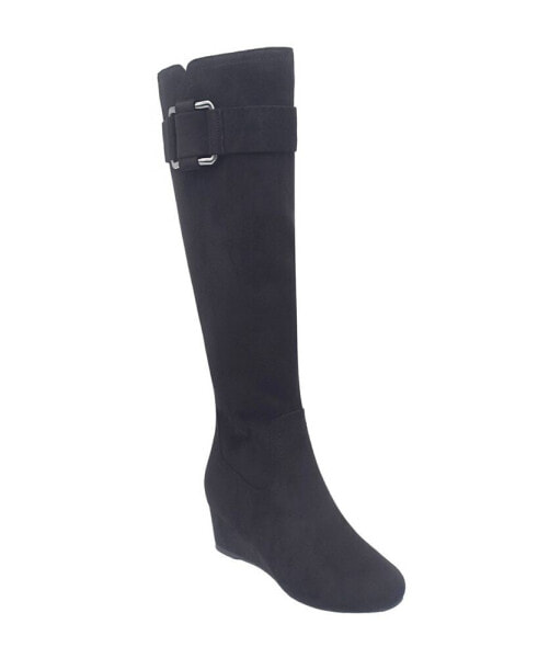 Women's Genia Memory Foam Stretch Wide Calf Knee High Wedge Boots