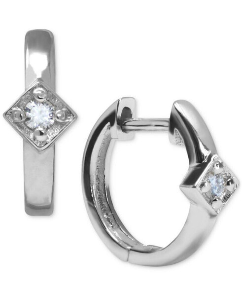 White Sapphire Accent Extra Small Huggie Hoop Earrings in Sterling Silver, 0.47"