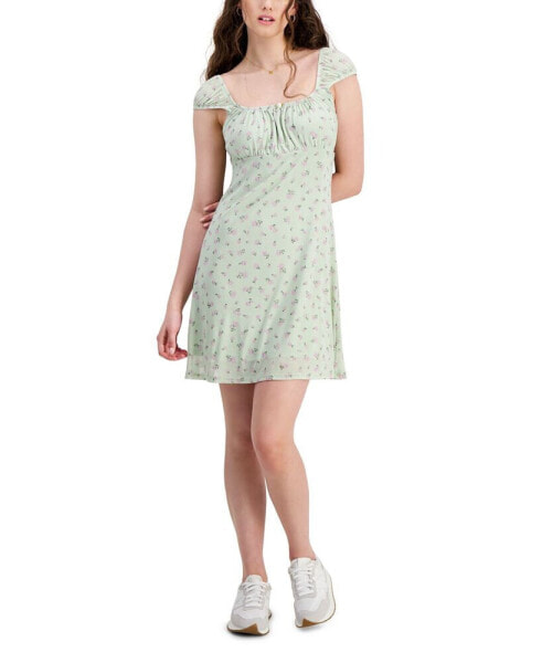 Juniors' Mesh Cap-Sleeve Mini Dress