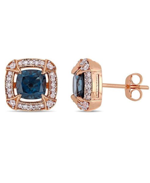 Blue Topaz (2-1/5 ct. t.w.), White Sapphire (1/8 ct. t.w.) and Diamond (1/5 ct.t.w.) Halo Stud Earrings in 10k Rose Gold