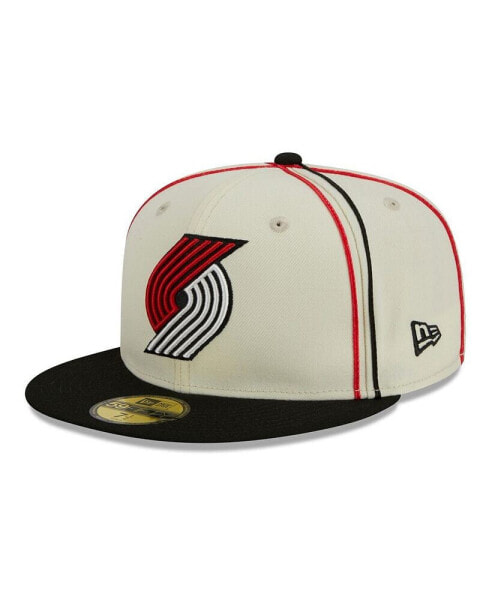 Men's Cream/Black Portland Trail Blazers Piping 2-Tone 59FIFTY Fitted Hat