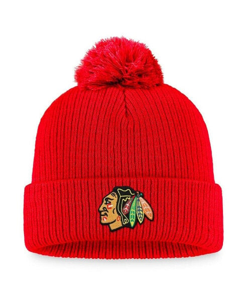 Men's Red Chicago Blackhawks Core Primary Logo Cuffed Knit Hat with Pom