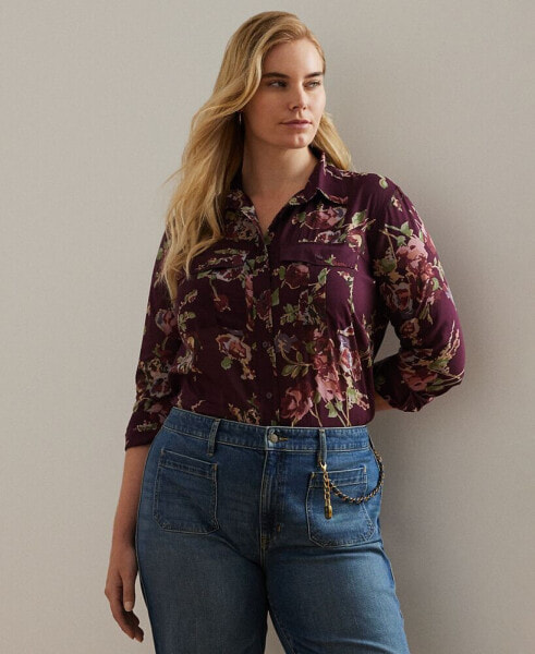 Plus Size Cotton Floral Shirt