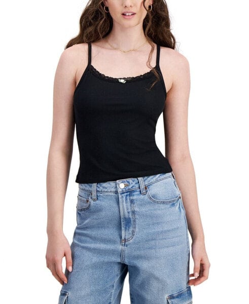 Juniors' Lace Trim Ribbed Tank