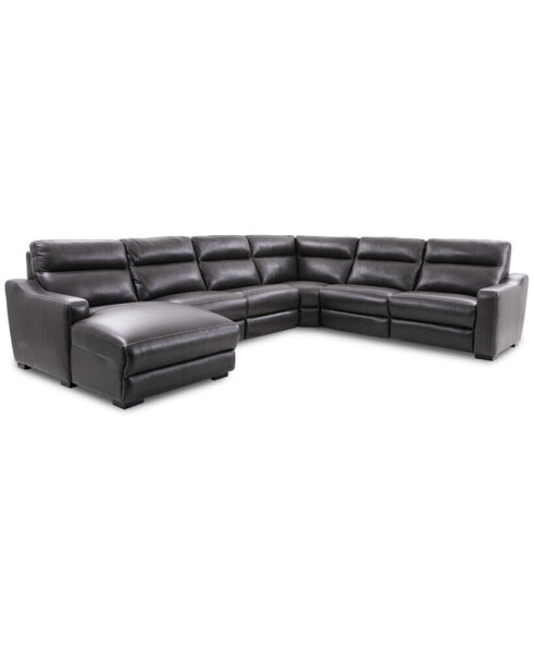 Gabrine 6-Pc. Leather Sectional with 2 Power Headrests & Chaise, Created for Macy's