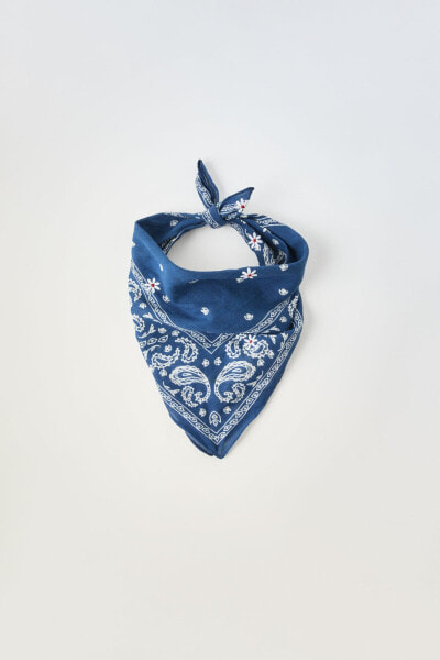 Print bandana with embroidered flowers