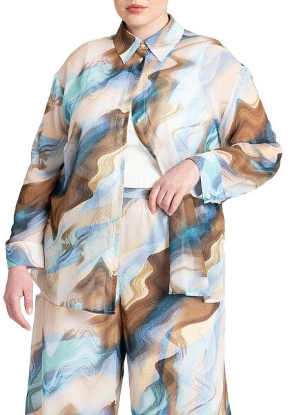 Блузка ELOQUII plus Size с принтом и пуговицами