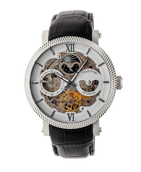 Automatic Aries Silver Leather Watches 43mm