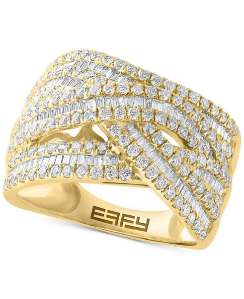 EFFY® Diamond Baguette & Round Multirow Crossover Ring (1-1/2 ct. t.w.) in 14k Gold
