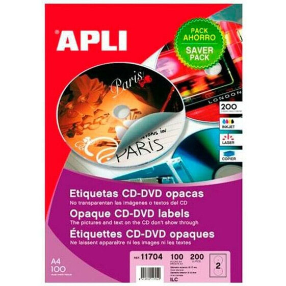 Клей/Этикетки Apli CD/DVD Белые Ø 117 мм