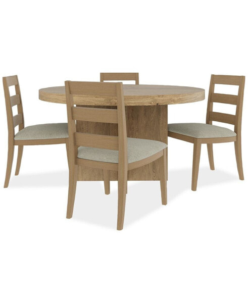 Davie 54" Round Dining 5pc Set (Table + 4 Side Chair Upholstered Seat Ladder Back)