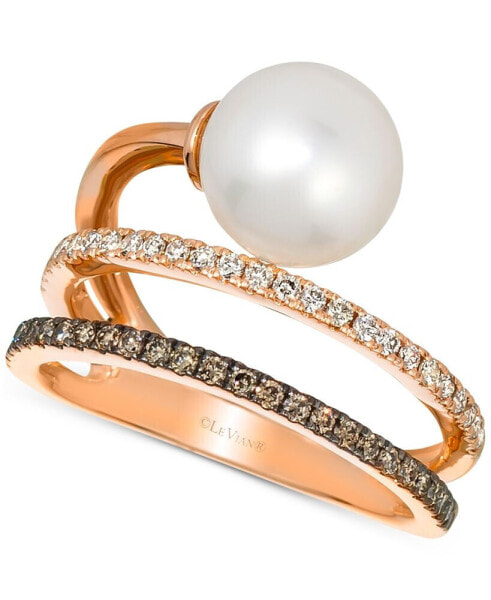 Vanilla Pearl (8mm) & Diamond (3/8 ct. t.w.) Coil Ring in 14k Rose Gold