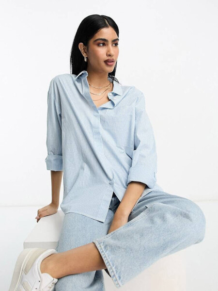 ASOS DESIGN long sleeve boyfriend shirt in blue & white stripe