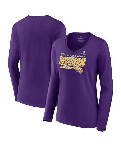 Women's Purple Minnesota Vikings 2022 NFC North Division Champions Divide and Conquer Long Sleeve V-Neck T-shirt