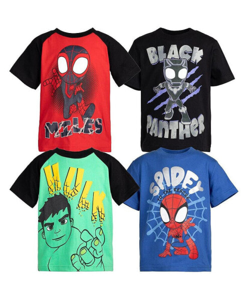 Boys Spidey and His Amazing Friends 4 Pack Pullover T-Shirts Red / Blue/ Black / Green