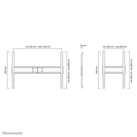 Кронштейн NewStar TV Wall Mount - 152.4 cm (60") - 2.54 m (100") - 200 x 200 mm - 1200 x 800 mm - Металл - Черный